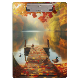 Herbstbäume und See mit Enten Klemmbrett