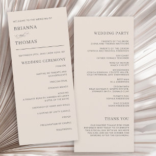 Herbstbeige Einfaches elegantes Hochzeitsprogramm
