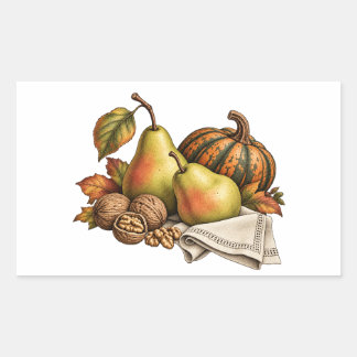 Herbstbirnen, Kürbis und Walnüsse Ernte-Aufkleber Rechteckiger Aufkleber