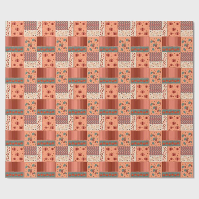 Herbstblatt-Eicheln-Patchwork-Muster-Kunst Geschenkpapier (Flach)