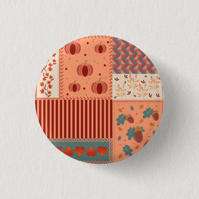 Herbstblatt-Eichen-Patchwork-Muster Kunst Button (Vorderseite)