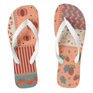 Herbstblatt-Eichen-Patchwork-Muster-Kunst Flip Flops