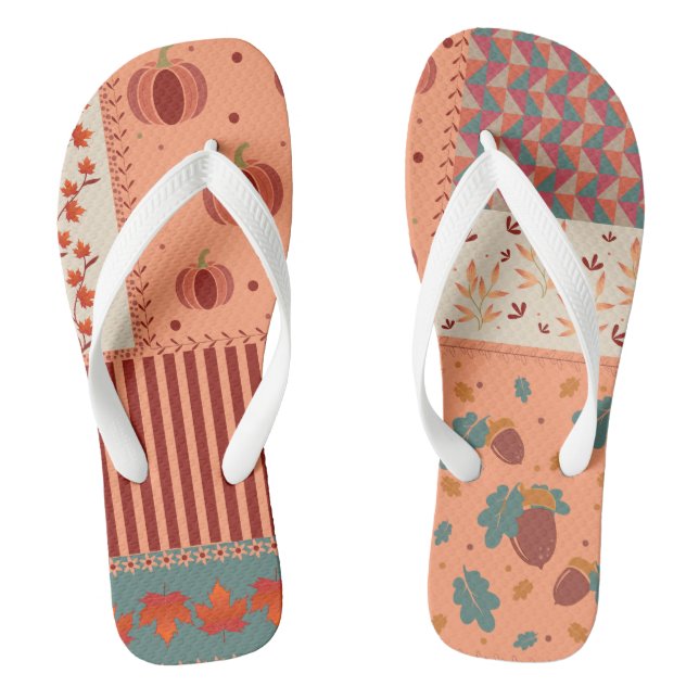 Herbstblatt-Eichen-Patchwork-Muster-Kunst Flip Flops (Fußbett)