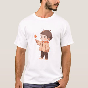 Herbstblatt, gehalten von einem niedlichen kleinen T-Shirt