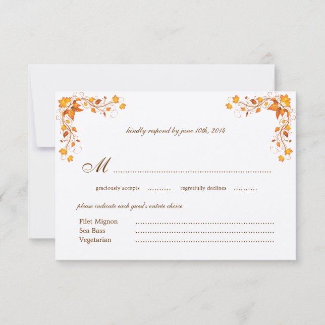 Herbstblatt Hochzeitkarte RSVP mit Umschlag (Vorderseite)