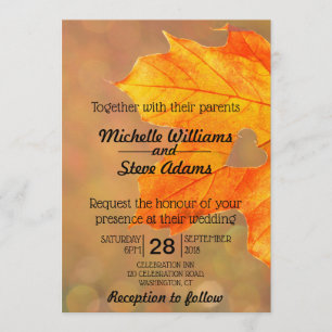 Herbstblatt mit Einladung zur Hochzeit