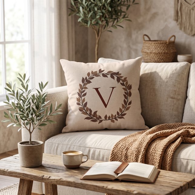 Herbstblatt-Monogramm Initiale Herbstdesign Kissen (Autumn Leaf Monogram Initial Name Fall Design Throw Pillow
)