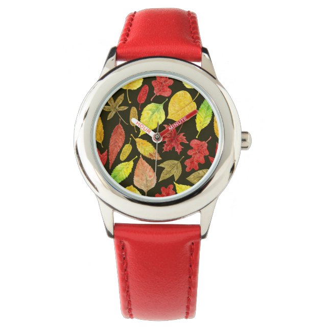 Herbstblätter, Aquarellfarbe Armbanduhr (Vorderseite)