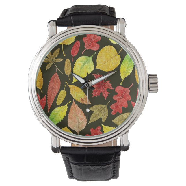 Herbstblätter, Aquarellfarbe Armbanduhr (Vorderseite)