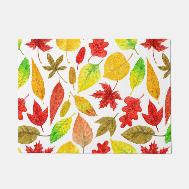 Herbstblätter, Aquarellfarbe weiß Fußmatte (Vorderseite)