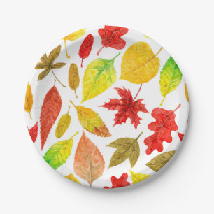 Herbstblätter, Aquarellfarbe weiß Pappteller