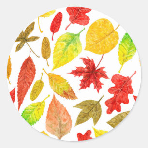 Herbstblätter, Aquarellfarbe weiß Runder Aufkleber