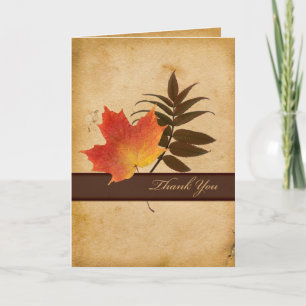 Herbstblätter auf gealtertem Papier Dankeskarten Dankeskarte