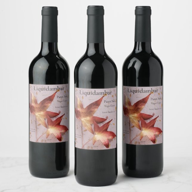 Herbstblätter auf texturiertem Papier Weinetikett (Flaschen)