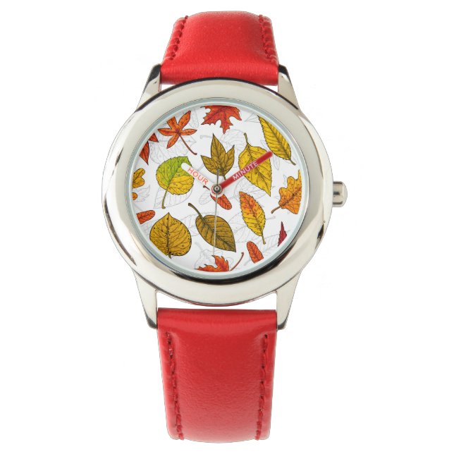 Herbstblätter auf weiß armbanduhr (Vorderseite)