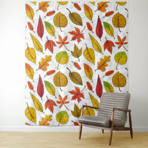 Herbstblätter auf weiß wandteppich