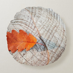 Herbstblätter aus Eichenholz Rundes Kissen