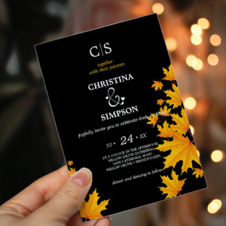 Herbstblätter aus Gelb und Schwarz Einladung