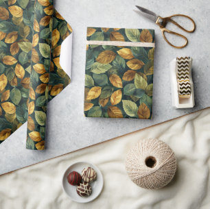 Herbstblätter aus Kupfer, gelb, grün Geschenkpapier