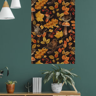 Herbstblätter, Beeren, Pilze und Früchte Poster