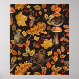 Herbstblätter, Beeren, Pilze und Früchte Poster