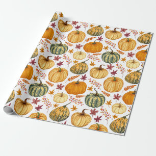 Herbstblätter, Beeren und Kürbisse Geschenkpapier