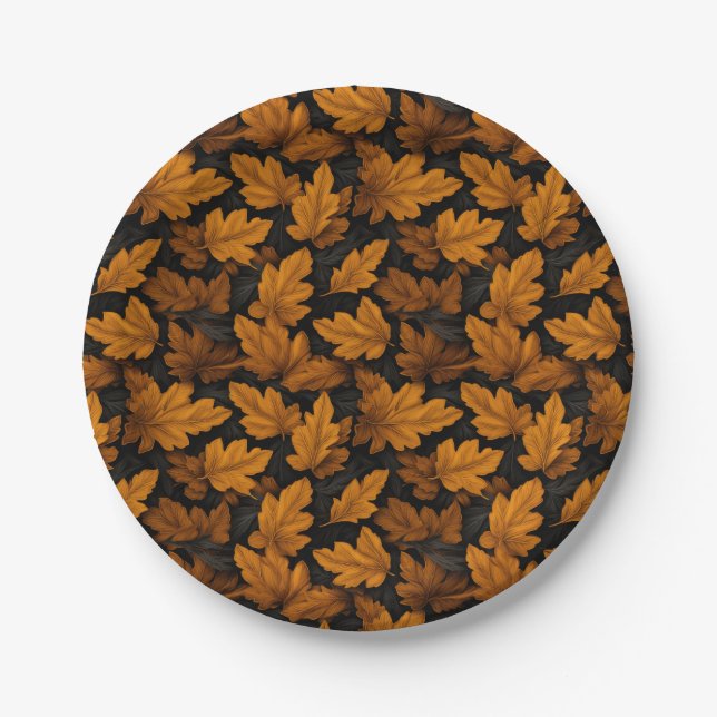 Herbstblätter braune und orangefarbene Blätter  Pappteller (Vorderseite)