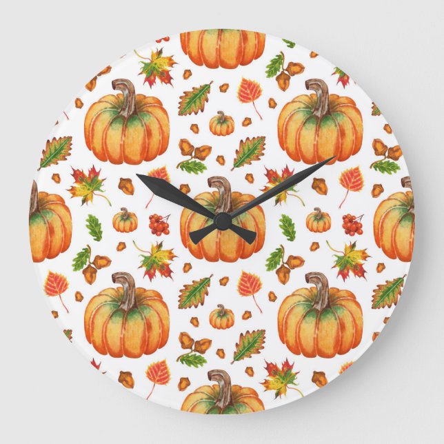 Herbstblätter, Eichen: Aquarellmuster. Große Wanduhr (Vorderseite)