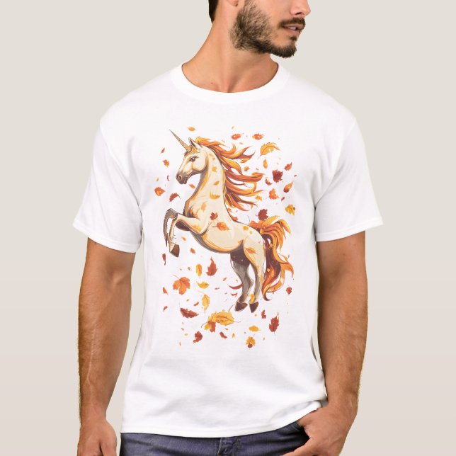 Herbstblätter Einhorn (1) T-Shirt (Vorderseite)