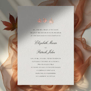 Herbstblätter Formal Modern Klassisch Ecru Hochzei Folieneinladung