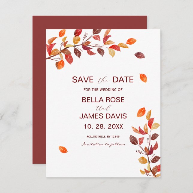 Herbstblätter Hochzeiten speichern das Datum (Vorne/Hinten)