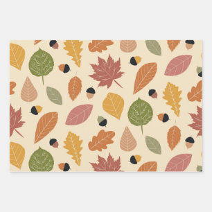 Herbstblätter mit Eicheln in Terrakotta-Braun Geschenkpapier Set