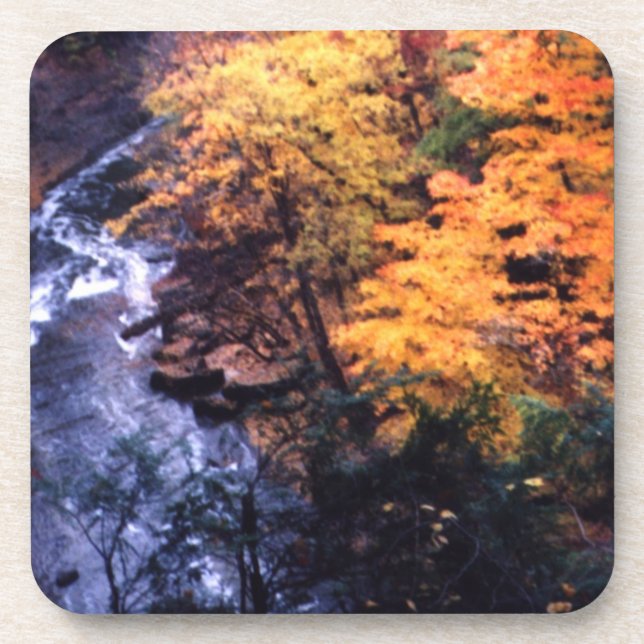 Herbstblätter mit Fluss Untersetzer (Vorderseite)