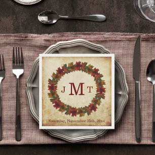 Herbstblätter-Monogramm Thanksgiving-Dinner Serviette