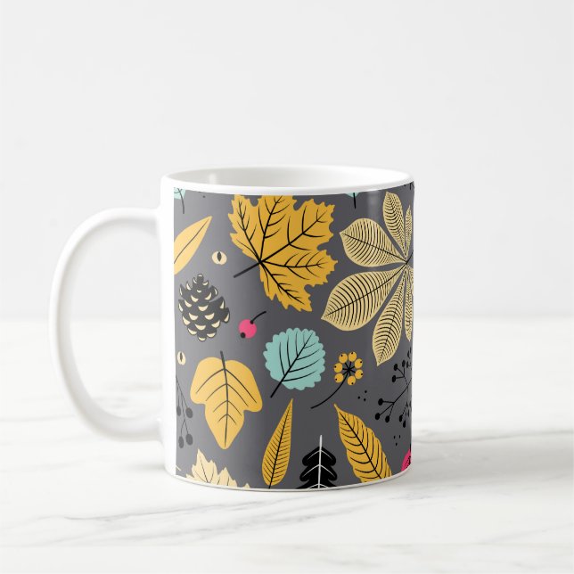 Herbstblätter: Nahtloses dunkles Muster Kaffeetasse (Links)