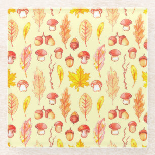 Herbstblätter: Retro-Tapete mit Aquarellfarbe Glasuntersetzer