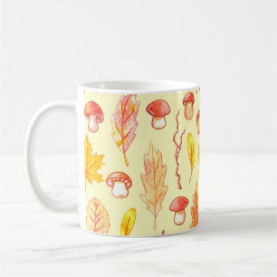 Herbstblätter: Retro-Tapete mit Aquarellfarbe Kaffeetasse