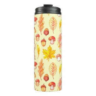 Herbstblätter: Retro-Tapete mit Aquarellfarbe Thermosbecher
