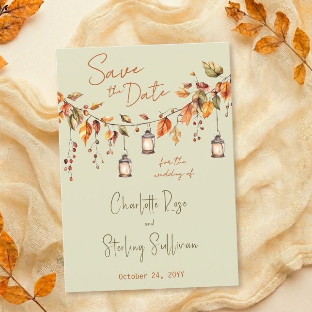 Herbstblätter Rustikale Wasserfarbe Elegante Hochz Save The Date (Von Creator hochgeladen)