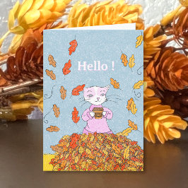 Herbstblätter und elegante Katze Leere Grußkarte Karte