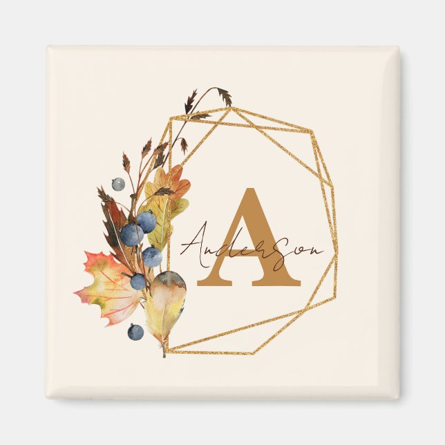 Herbstblätter und Goldrahmen personalisiert Magnet (Vorne)