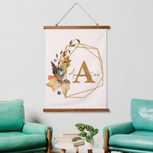 Herbstblätter und Goldrahmen personalisiert Wandteppich Mit Holzrahmen