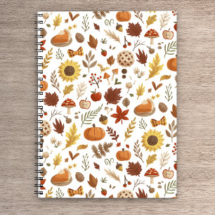 Herbstblätter und Kürbis im weißen Erntedank Notizbuch