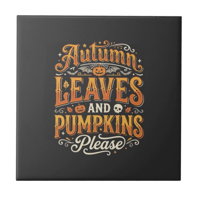 Herbstblätter und Kürbisse bitte Halloween-Design Fliese (Vorderseite)
