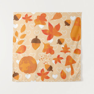Herbstblätter und Nüsse. Schöne, handgezeichnete N Wandteppich