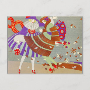 HERBSTBLÄTTER UND WIND /MODEKOSTÜMDESIGNER POSTKARTE