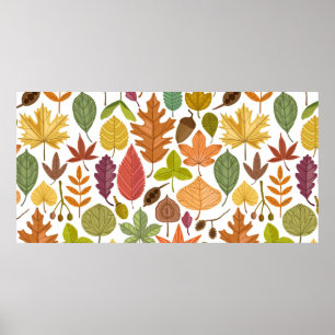 Herbstblätter vintage nahtloses Muster auf weißem  Poster