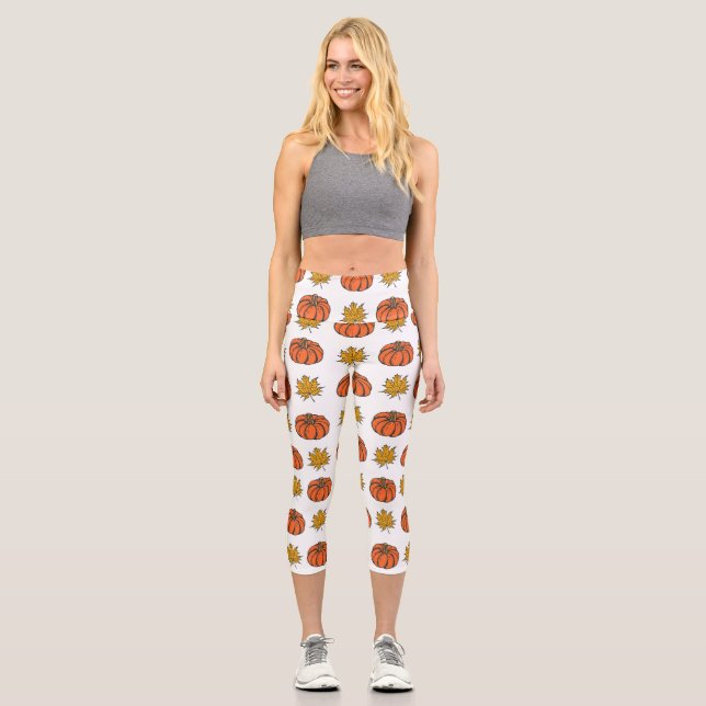 Herbstblätter: Von Hand Gezeichnet Kürbismuster Capri Leggings (Vorderseite)
