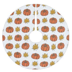 Herbstblätter: Von Hand Gezeichnet Kürbismuster Polyester Weihnachtsbaumdecke