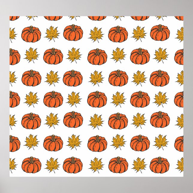 Herbstblätter: Von Hand Gezeichnet Kürbismuster Poster (Vorne)